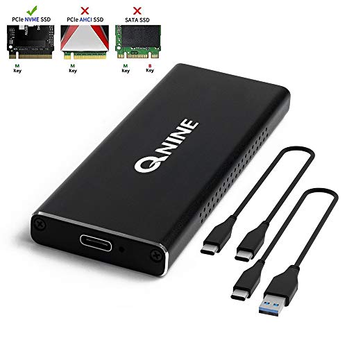Product Cover QNINE NVME Enclosure [Upgraded Version], Included 2 USB Cables, Fit for Samsung 960 970 EVO PRO WD Black NVME SSD