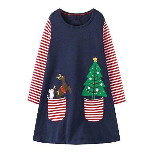Product Cover Toddler Little Girl Dress Casual Cotton Unicorn Stripe Long Sleeve Christmas Raindeer Basic Shirt Tunic