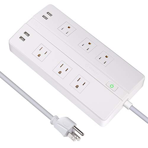 Product Cover Etekcity 6-Outlet Surge Protector Power Strip with 4 USB Charging Ports, 5610 Joules,6 Ft Long Cord & Mounting Holes, FCC Certified,ETL Listed, White