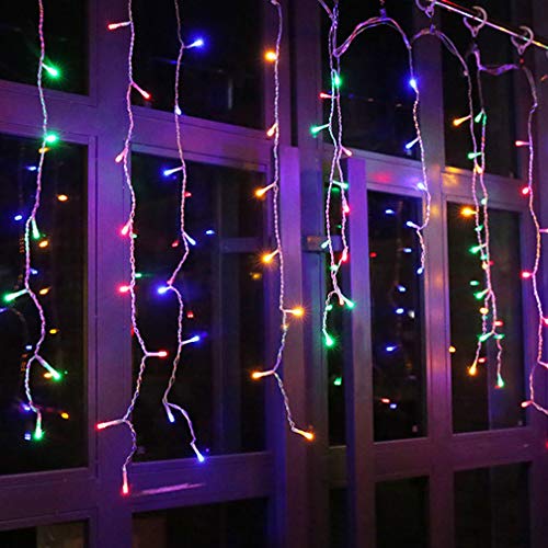 Product Cover FTON LED Icicle Lights, 13ft 96 LED Fairy String Lights Plug in Extendable Curtain Christmas String Lights 8 Modes Decorative Rope String Xmas Wave Twinkle Light (4M 96LED, Multi Color)