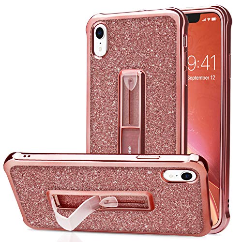 Product Cover Henpone iPhone XR Case, Glitter Rose Gold Phone Cover for Women Girls with Kickstand Ring Stand Protective Soft TPU Case for Apple iPhone XR (6.1 inch) - Pink