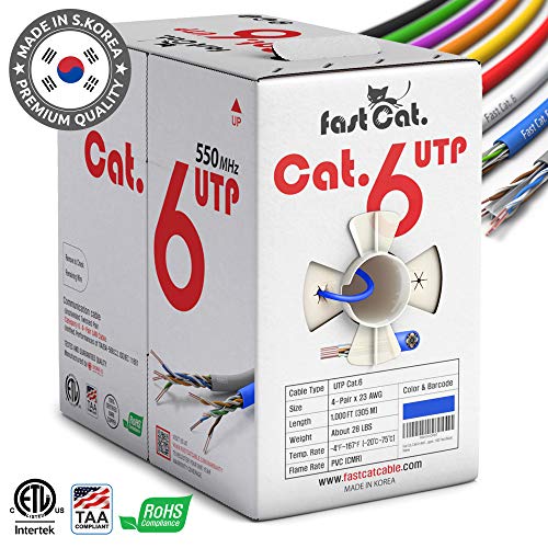 Product Cover fastCat. Cat6 Ethernet Cable 1000ft - Insulated Bare Copper Wire Internet Cable with Noise Reducing Cross Separator - 550MHZ / 10 Gigabit Speed UTP LAN Cable 1000 ft - CMR (Blue)