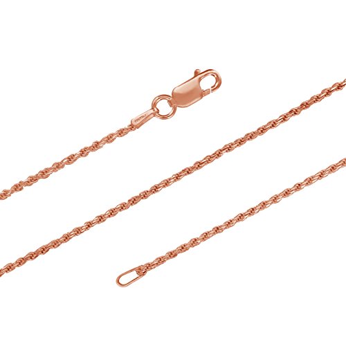 Product Cover 14kt Rose Gold Plated Sterling Silver 1.3mm Diamond-Cut Rope Chain Necklace Solid Italian Nickel-Free, 24 Inch