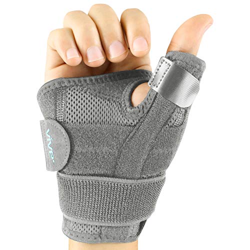 Product Cover Vive Arthritis Thumb Splint - Thumb Spica Support Brace for Pain, Sprains, Strains, Arthritis, Carpal Tunnel & Trigger Thumb Immobilizer - Wrist Strap - Left or Right Hand (Gray)