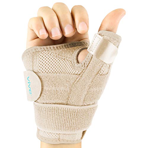 Product Cover Vive Arthritis Thumb Splint - Thumb Spica Support Brace for Pain, Sprains, Strains, Arthritis, Carpal Tunnel & Trigger Thumb Immobilizer - Wrist Strap - Left or Right Hand (Beige)