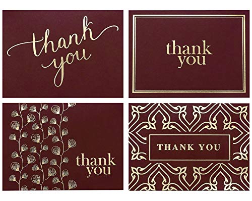 Product Cover 100 Thank You Cards Bulk - Thank You Notes, Maroon Red & Gold - Blank Note Cards with Envelopes - Perfect for Business, Wedding, Graduation, Bridal and Baby Shower - 4x6 Photo Size (red)