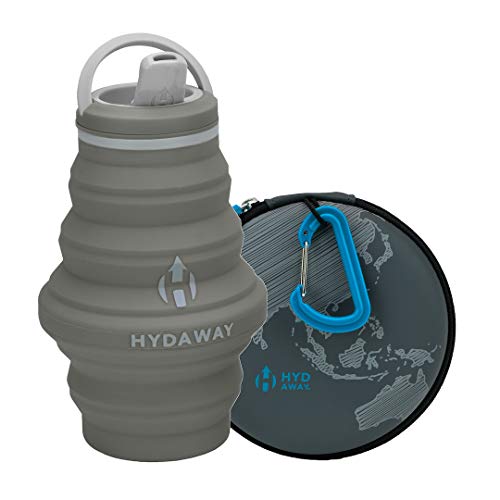 Product Cover HYDAWAY Hydration Travel Pack | Collapsible Water Bottle with Spout Lid and Compact Travel Case with Carry Clip (Thunder)