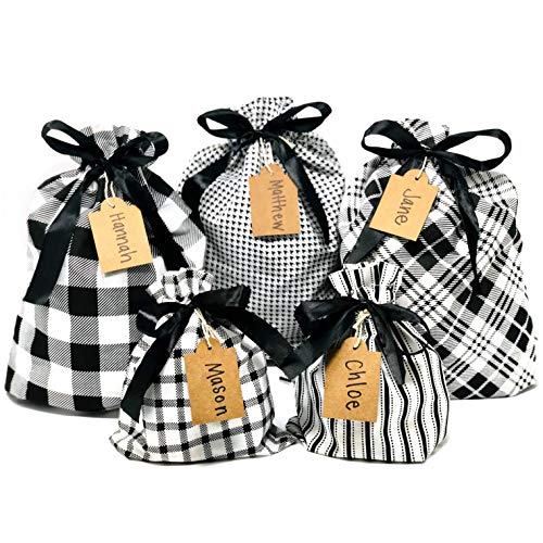 Product Cover Appleby Lane Fabric Gift Bags (Standard Set, Plaids & Stripes) Set of 5 100% Cotton Bags, Three 16