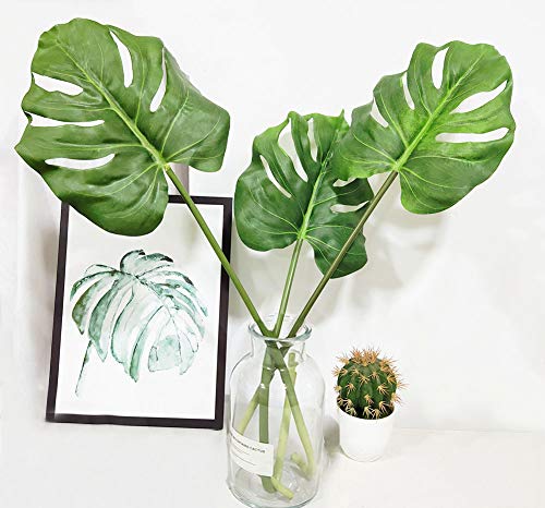 Product Cover Ahvoler 3 Pcs Large Artificial Tropical Monstera Palm Tree Leaves for Home Decorations, 30