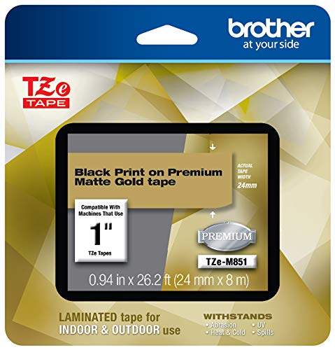 Product Cover Brother P-touch TZe-M851 Black Print on Premium Matte Gold Laminated Tape 24mm (0.94