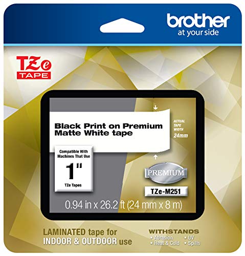 Product Cover Brother P-touch TZe-M251 Black Print on Premium Matte White Laminated Tape 24mm (0.94