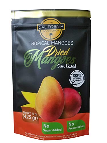 Product Cover NEW SIZE! The California Food Shop All Natural Unsweetened Dried Mangoes 15 oz (425 gr) Tropical Dried Mango Fruits Healthy and Delicious Snack No Added Sugar or Chemicals Healthy and Delicious Snack