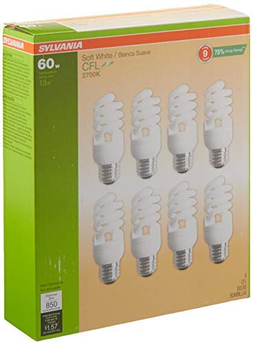 Product Cover Sylvania 13W CFL T2 Spiral Light Bulb, 60W Equivalent, 850 Lumens, 2700K Soft White, Non-Dimmable (8-Pack)