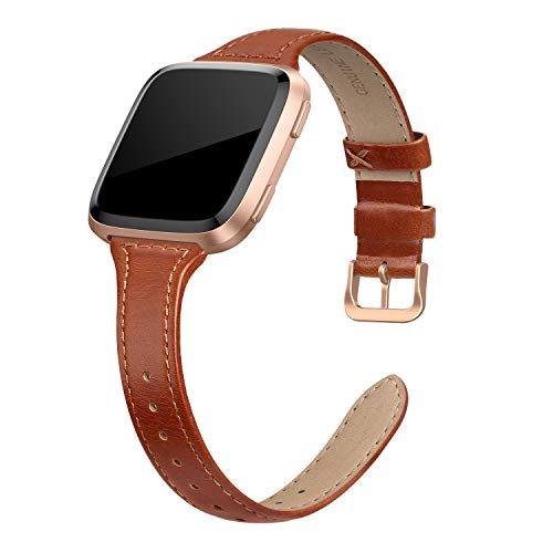 Product Cover SWEES Leather Bands Compatible with Fitbit Versa 2 / Fitbit Versa Lite & SE/Fitbit Versa, Slim Thin Genuine Leather Replacement Strap for Versa Women (5.5