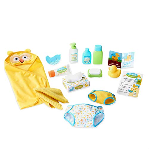 Product Cover Melissa & Doug Mine to Love Changing & Bath Time Play Set for Dolls (Diapers, Pretend Shampoo, Wipes, Towel, More, 19 Pieces, Great Gift for Girls and Boys - Best for 3, 4, 5, and 6 Year Olds)
