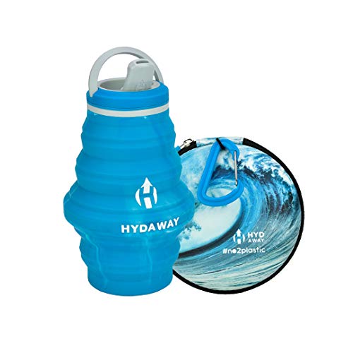 Product Cover HYDAWAY NO2PLASTIC Hydration Travel Pack | Limited Edition 17oz Collapsible Water Bottle with Spout Lid and Compact Travel Case with Carry Clip (17oz, Ocean Wave)