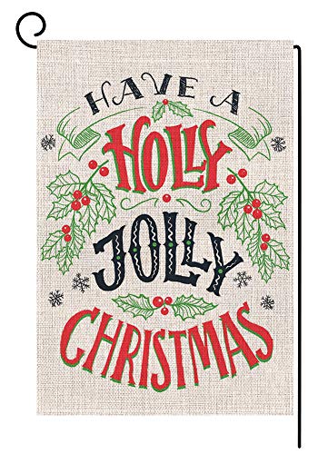 Product Cover BLKWHT Holly Jolly Christmas Quotes Garden Flag Vertical Double Sided 12.5 x 18 Inch Winter Yard Decor