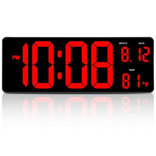 Product Cover DreamSky 14.5 Inches Extra Large LED Digital Clock with Date Indoor Temperature Display, Oversized Desk Office Wall Clock with Fold Out Stand, Large Number Display, Auto DST Time Change
