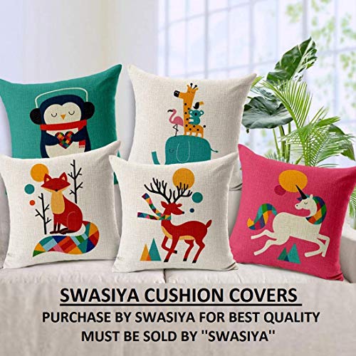 Product Cover swasiya Jute Printed Decorative Sofa Square Cushion Cover Set (Multicolour, 16X16) -Pack of 5