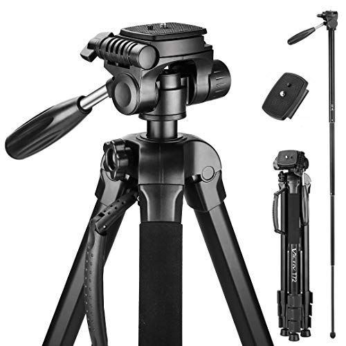 Product Cover Victiv 72-inch Camera Tripod Aluminum Monopod T72 Max. Height 182 cm - Lightweight and Compact for Travel with 3-way Swivel Head and 2 Quick Release Plates for Canon Nikon DSLR Video Shooting - Black