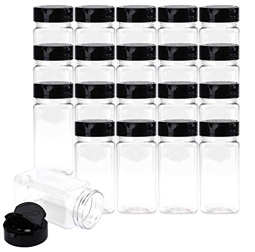 Product Cover Bekith 16 Pack 9 Oz Plastic Spice Jars Bottles Containers with Black Cap - Perfect for Storing Spice, Herbs and Powders