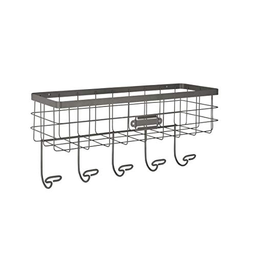Product Cover Spectrum Diversified Vintage Wire Basket & Hook Station Wall Mount Storage, Small, Industrial Gray