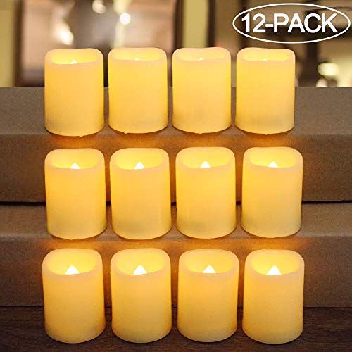 Product Cover HOME MOST 12-Pack LED Votive Candles with Timer - LED Flameless Flickering Votive Candles Battery Operated - Decorative Votive Candles Unscented - Cream Votive Candles Bulk for Wedding and Church HM12