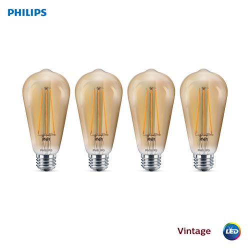 Product Cover Philips LED Dimmable ST19 Vintage Bulb: 350-Lumen, 2000-Kelvin, 5 (40-Watt Equivalent), E26 Medium Screw Base, Amber Light, 4 Pack, Title 20 Compliant, 537571, White, 4 Piece