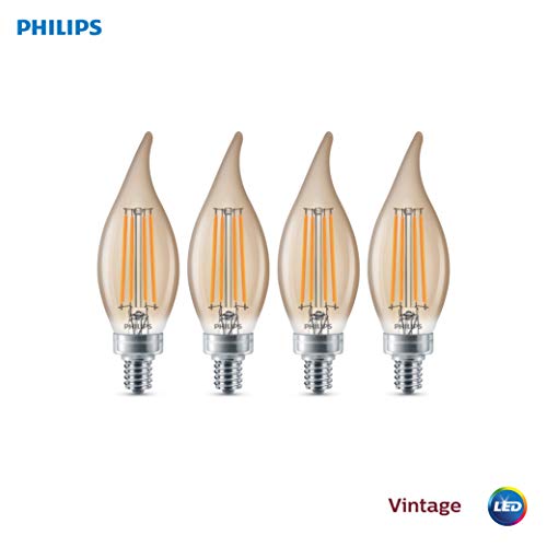 Product Cover Philips LED Dimmable BA11 Vintage Bulb: 300-Lumens, 2000-Kelvin, 4.5 (40-Watt Equivalent), E12 Candelabra Base, Amber Light, 4-Pack, Title 20 Compliant, 537613, White, 4 Piece