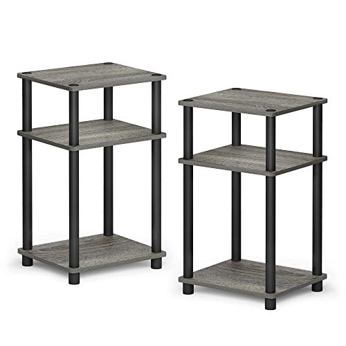 Product Cover FURINNO Just 3-Tier Turn-N-Tube 2-Pack End Table, French Oak Grey/Black