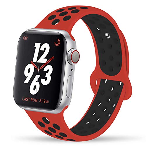 Product Cover YC YANCH Greatou Compatible for Apple Watch Band,Soft Silicone Sport Band Replacement Wrist Strap Compatible for iWatch Apple Watch Series 5/4/3/2/1,Nike+,Sport,Edition,38mm 40mm M/L,Red Black