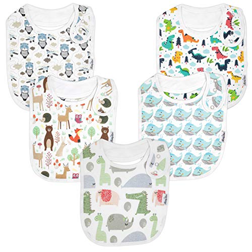 Product Cover Premium, Organic Cotton Toddler Bibs, Unisex 5-Pack Extra Large Baby Bibs for Boys and Girls by KiddyStar, Baby Shower Gift for Feeding, Drooling, Teething, Adjustable 5 Positions (Bears & Whales)