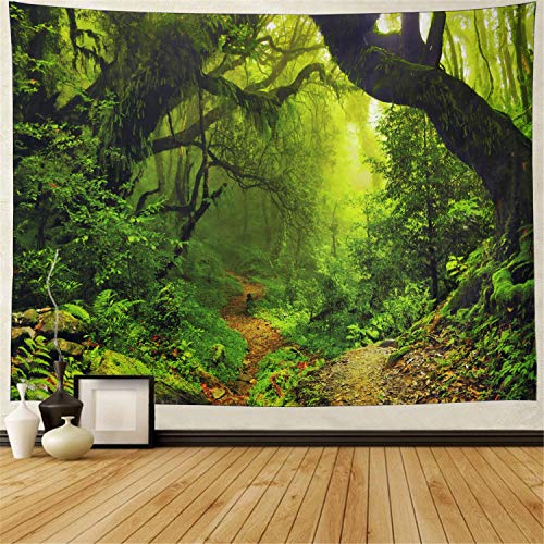 Product Cover Rainforest Landscape Tapestry Forest Road Tapestry Wall Hanging Trees Tapestry Nature Misty Rainforest Tapestry Bohemian Psychedelic Wall Tapestry for Bedroom Living Room Dorm(Rainforest,51