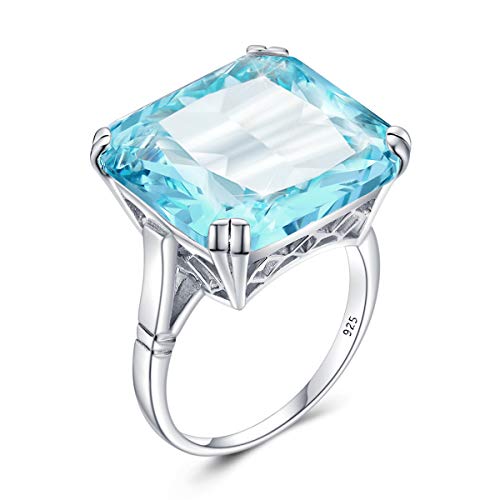 Product Cover SZJINAO Luxury Brand Victorian Style 925 Sterling Silver Solitaire10ct Big Square Aquamarine Rings for Women 5# -10# (Blue-8)