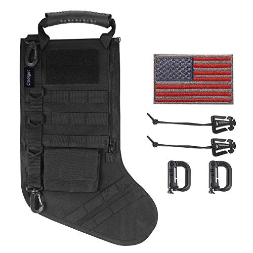 Product Cover Coolget Tactical Christmas Stocking ，Molle Gear Dump Pouch Storage Bag Military Style Christmas Ornament for Home with Flag D-Ring Carabiner Clips & Elastic Strings 6pcs Pack