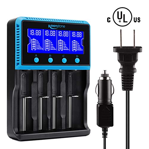 Product Cover 18650 Battery Charger, Keenstone Smart Universal Charger LCD Display for Rechargeable Batteries Ni-MH Ni-Cd AA AAA Li-ion LiFePO4 IMR 10440 14500 16340 RCR123A 26650