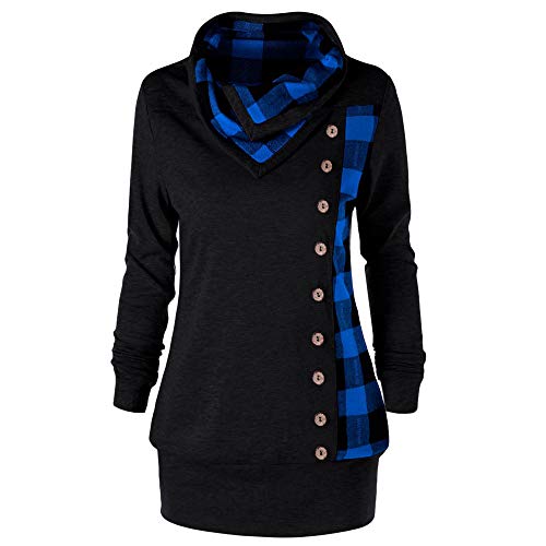 Product Cover Women's Sweatshirt, FORUU Fashion Turn-Down Collar Button Plaid Patchwork Top Blouse