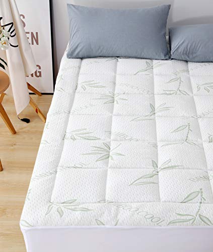 Product Cover Elegant Comfort Premium Bamboo Mattress Pad - Overfilled Extra Plush Cooling Topper - Hypoallergenic Breathable Cool Flow Technology, 16