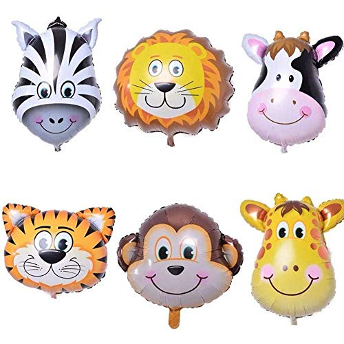 Product Cover Krisah® Big Size (XL)6 pcs Animal Foil Balloons, Jungle Theme ( Lion, Tiger, Giraffe, Zebra, Monkey, Cow) (Big)