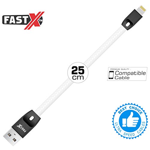 Product Cover FASTXTM USB Compatible Cable, Power bannk Cable, Charger Cable Flat Short Small Fast Charging Ultra Speed powerbank Cable for Laptop sync Transfer Charge 5, 6, 7, 8, 10, x, White/Black (White)