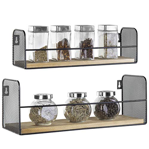 Product Cover MyGift Wall Mounted Wood & Metal Spice Rack/Condiment Storage Shelf, Set of 2