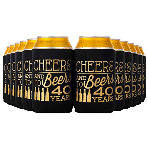 Product Cover Crisky 40th Birthday Beer Sleeve,Cheers and Beers to 40 Years Birthday Decoration Party Favor Can Covers, 12-Ounce Neoprene Coolers for Soda, Beer, Can Beverage, 24 Pcs