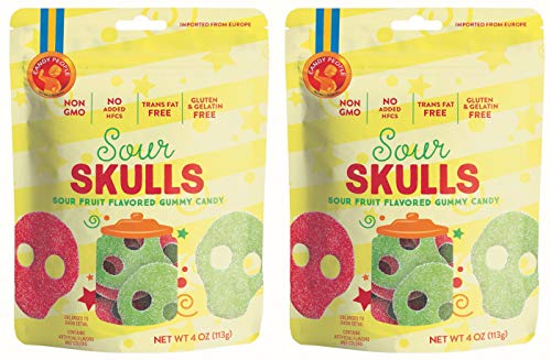 Product Cover Candy People Sour Skulls Sour Fruit Flavored Swedish Gummy Candy 4 Ounce (Pack of 2) - Non-GMO, Gluten-Free and Gelatin-Free