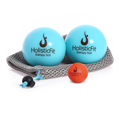 Product Cover HolisticFit Massage Balls Set with Free Hands and Feet Mini Ball. Yoga Pilates Therapy Rubber/Silicone Balls for Instant Muscle Pain Relief, Trigger Point Treatment and Myofascial Release (Blue)