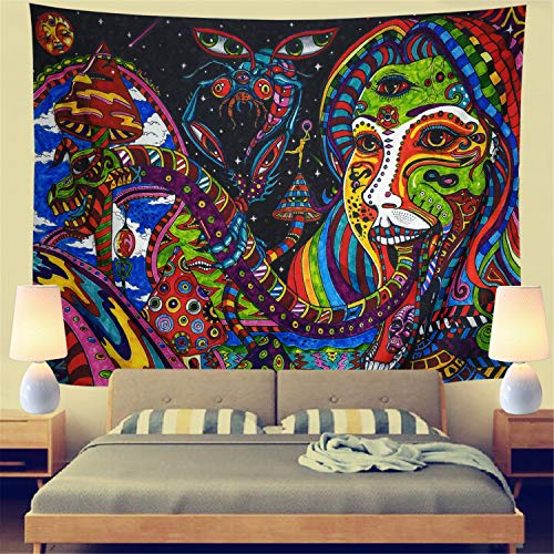 Product Cover Colorful Tapestry Wall Tapestry Wall Hanging Psychedelic Tapestry Retro Pattern Hippie Mandala Bohemian Tapestry Ethnical Abstract Intricate Tapestry Wall Decor for Bedroom Living Room Dorm