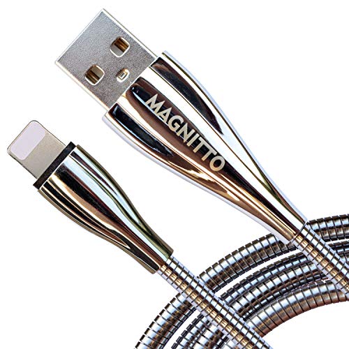 Product Cover MAGNITTO USB Charging Cable Metal Braided Cord, Strong and Durable Premium Wire, Tangle Free, Charge and Data sync at high Speed (2.4amp, 3.3ft, Silver Charger Cable)