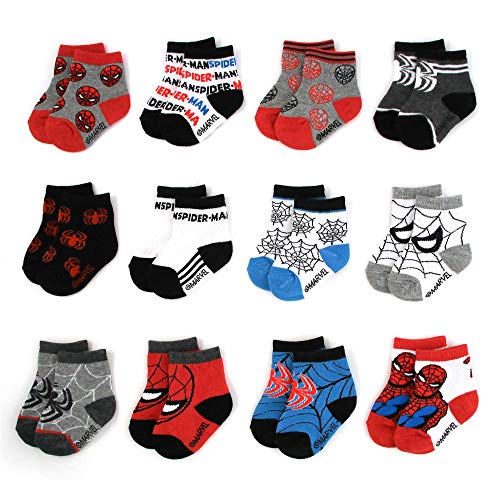 Product Cover Marvel Spiderman 12 Pair Assorted Color Socks Set, Baby Boys, Age 0-24 Months (0-6 Months)