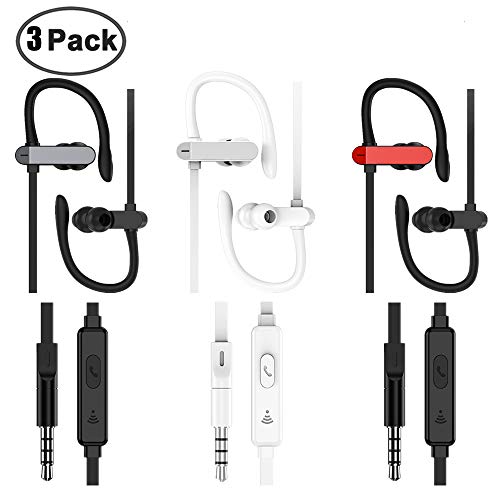 Product Cover JEZOMONY Wired Sport Earphone 3 Pack,Running Earbuds with Mic,Sweatproof Workout Richer Bass HiFi Stereo in-Ear Headphones, Playback Noise Cancelling Headsets for Phone,Computer (3 Colors)