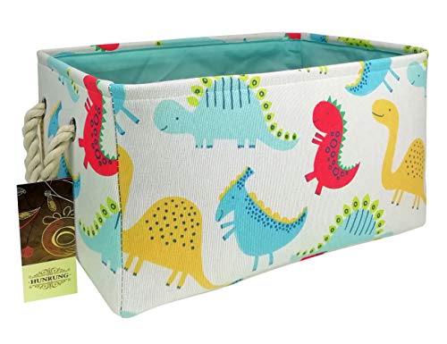 Product Cover HUNRUNG Rectangle Storage Basket Cute Canvas Organizer Bin for Pet/Kids Toys, Books, Clothes Perfect for Kid Rooms/Playroom/Shelves (Dinosaur)