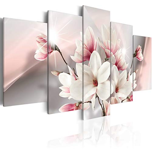 Product Cover Melpa Art Magnolia in Bloom Modern Flower Canvas Pictures for Wall White Floral Painting 5 Panels Home Decor Framed Artwork for Living Room